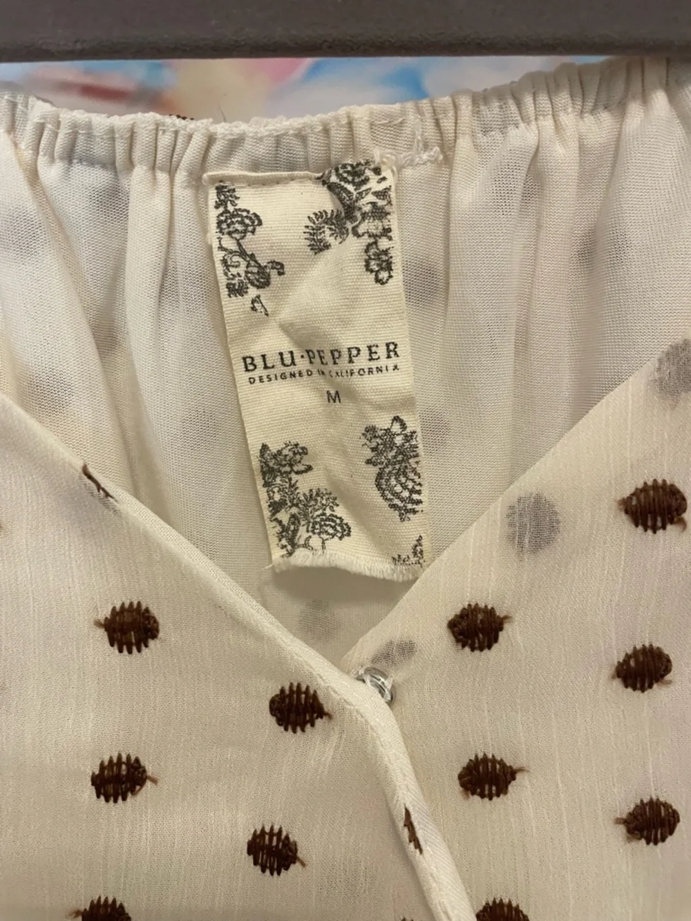 Blu Pepper White Peplum Top with Brown Polka Dots medium - Picture 2 of 5